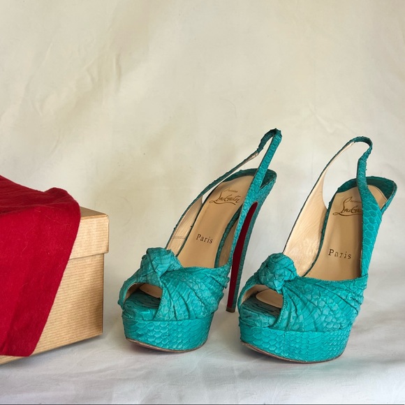 SALE!!! Christian Louboutin turquoise peep toe, size 37 1/2 - Picture 4 of 13